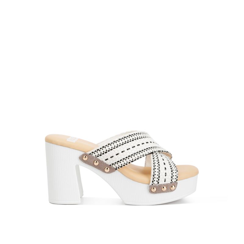 Finley Raffia High Block Heel Clogs In White image