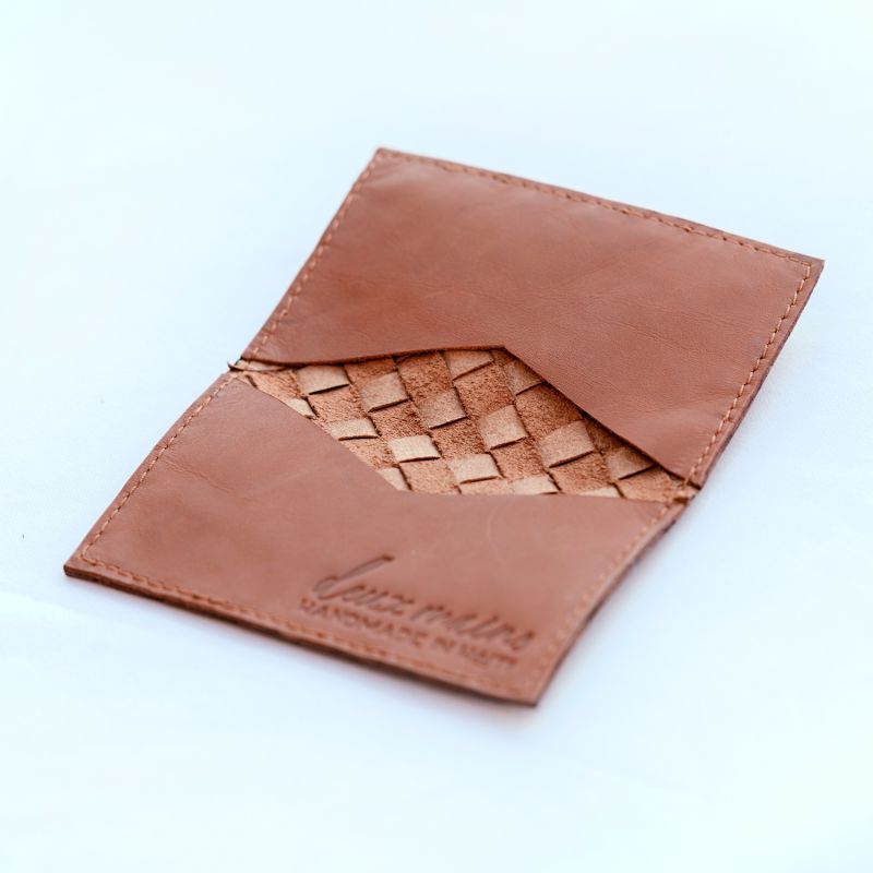 Leather Woven Card Holder Cognac image