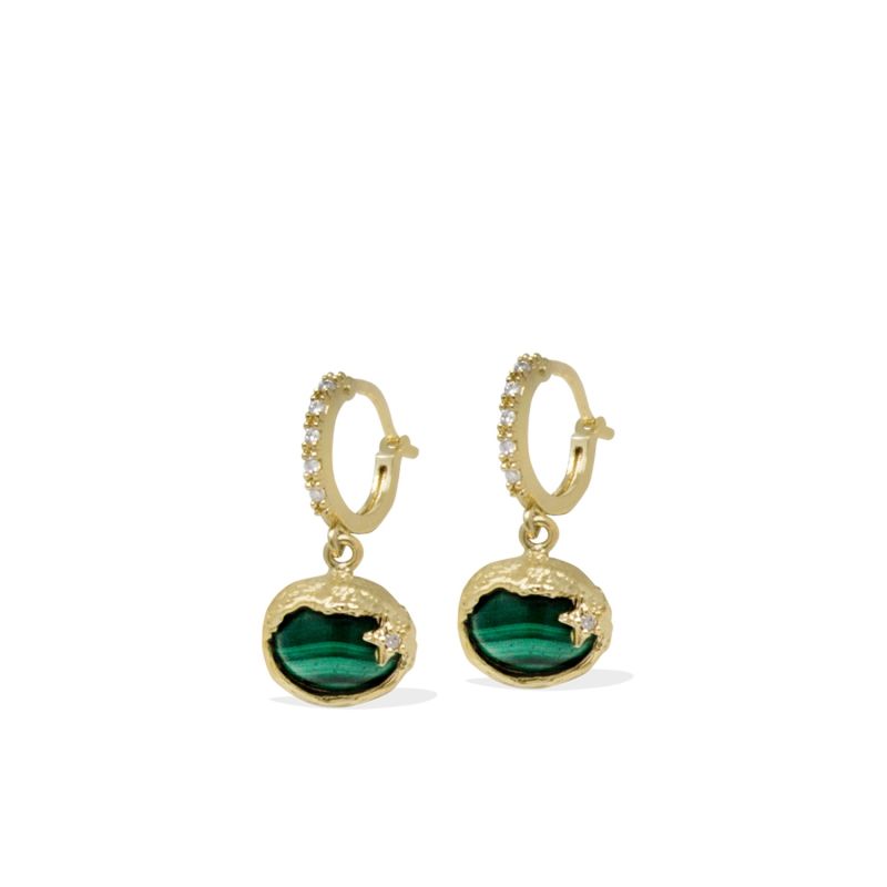 Ad Astra Gold-Plated Malachite Mini Hoop Earrings image