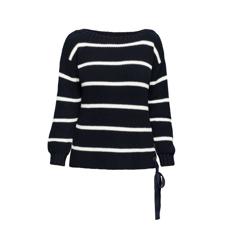 Monaco Striped Cotton Sweater With Metal Eyelets In Midnight Blue