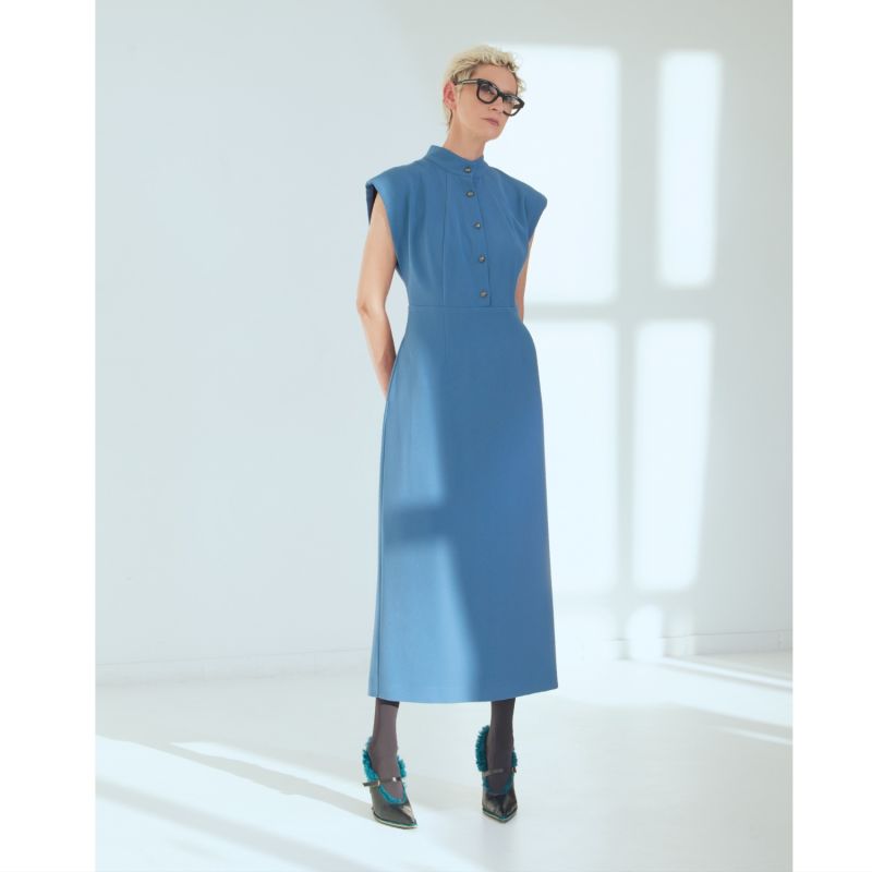 Fitted Sheath Dress With Shoulder Pads Pale Blue image