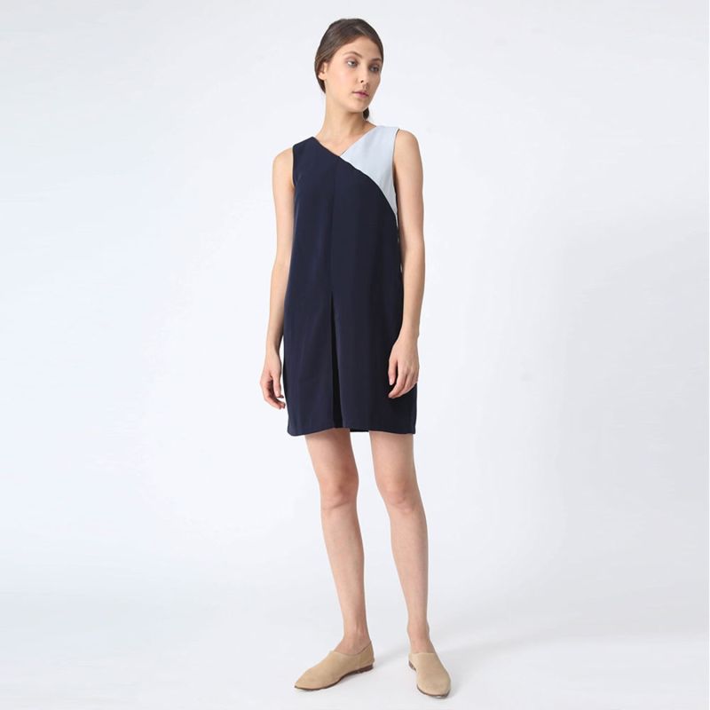 Vea Contrast Colour Panel Dress In Poseidon Blue image