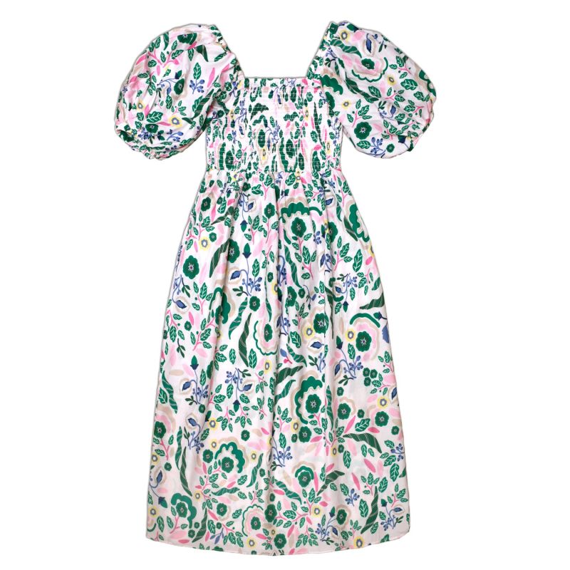 Emerald Smocked Cotton Silk Dress image