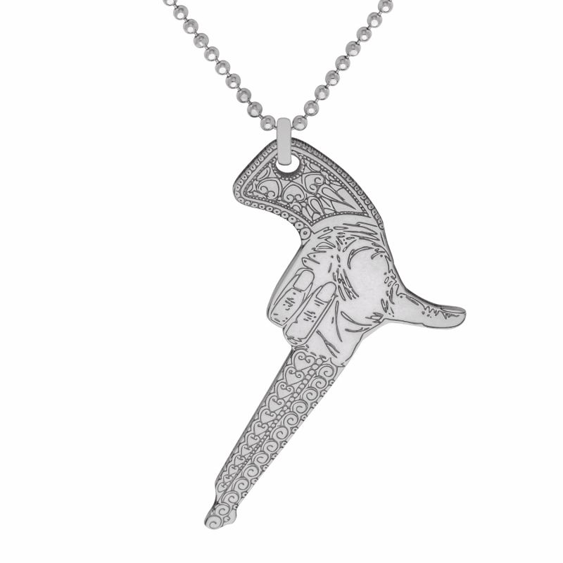 Medium Silver Hand Gun Pendant Necklace image