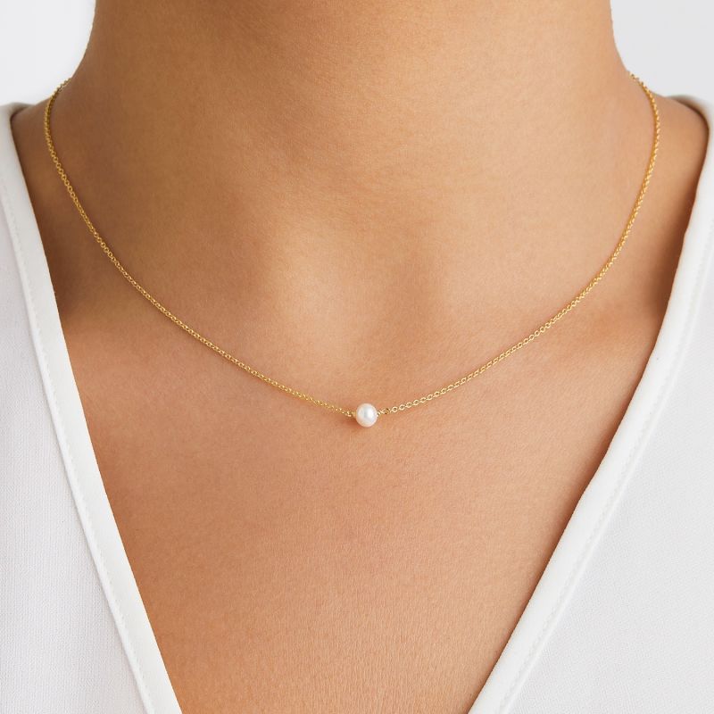 Solid Gold Single Pearl Choker Necklace image