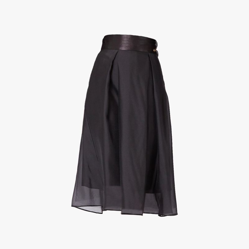 Flared Organza And Satin Skirt - Black image