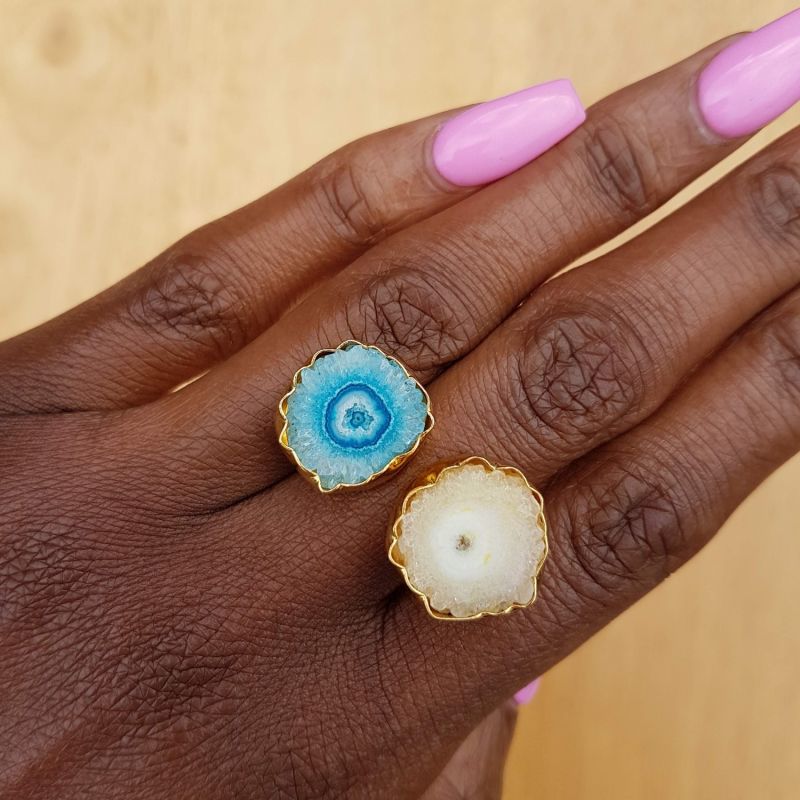 Buttermilk Sky Blue Gemstone Gold So Solar Adjustable Ring image