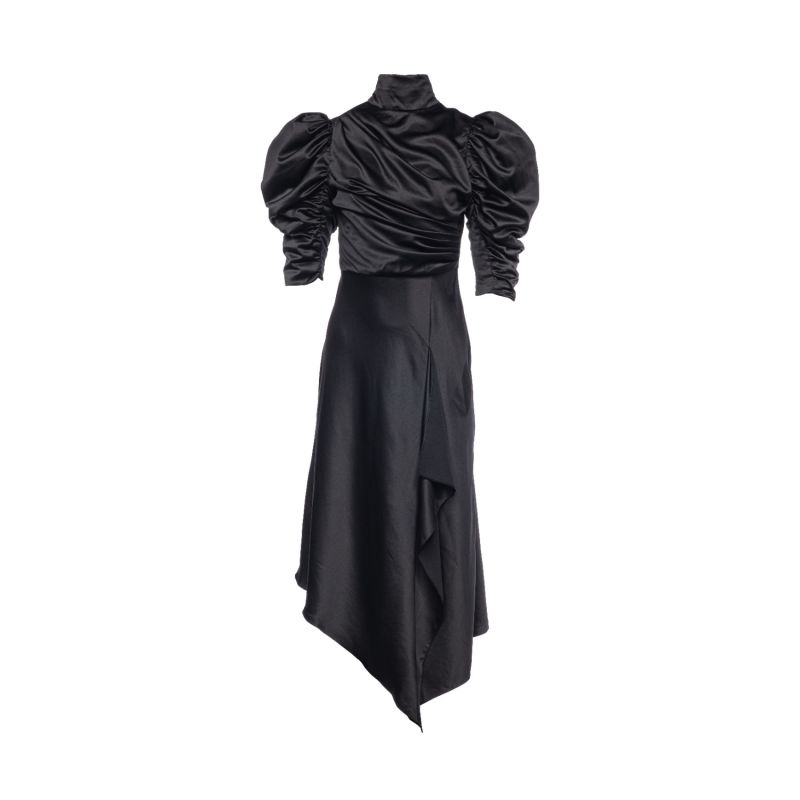 Flavia Satin Draped Midi Dress Noir image