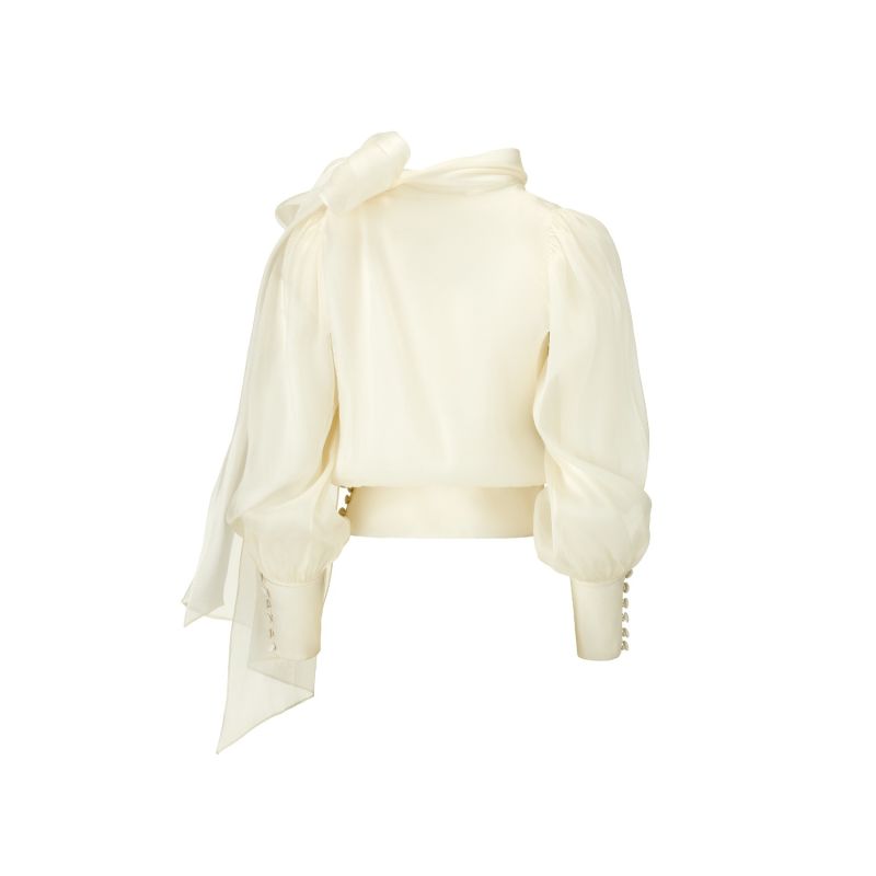 Flawless Beige Bow Blouse
