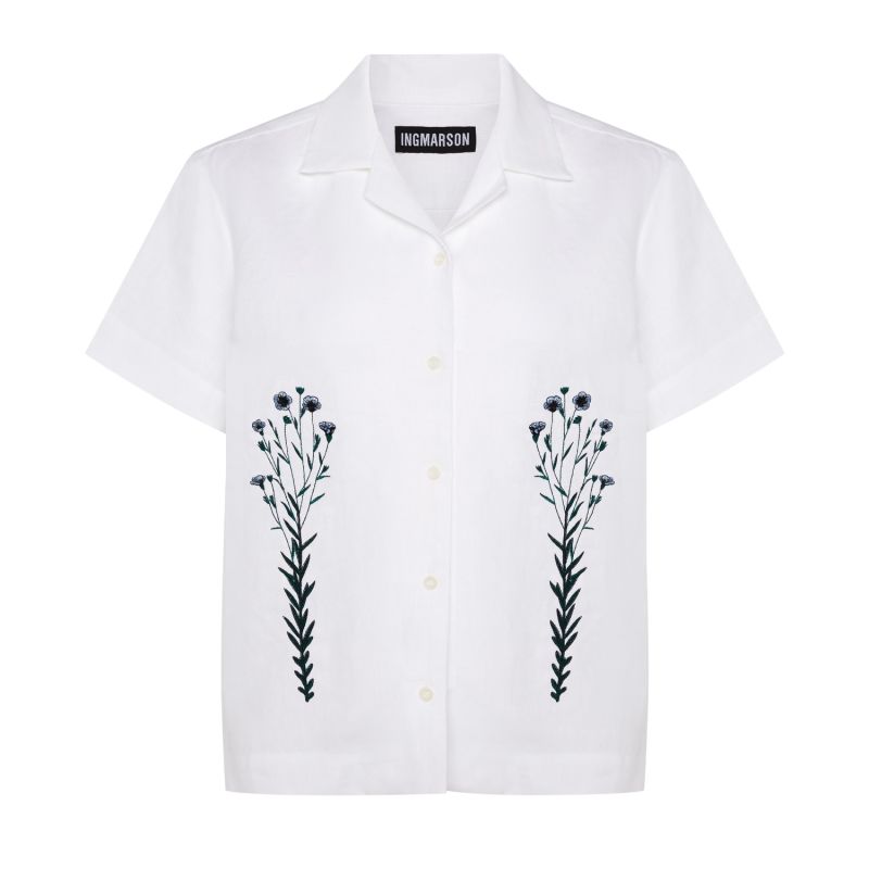 Flax Embroidered Oversized Irish Linen Cuban Shirt Women image