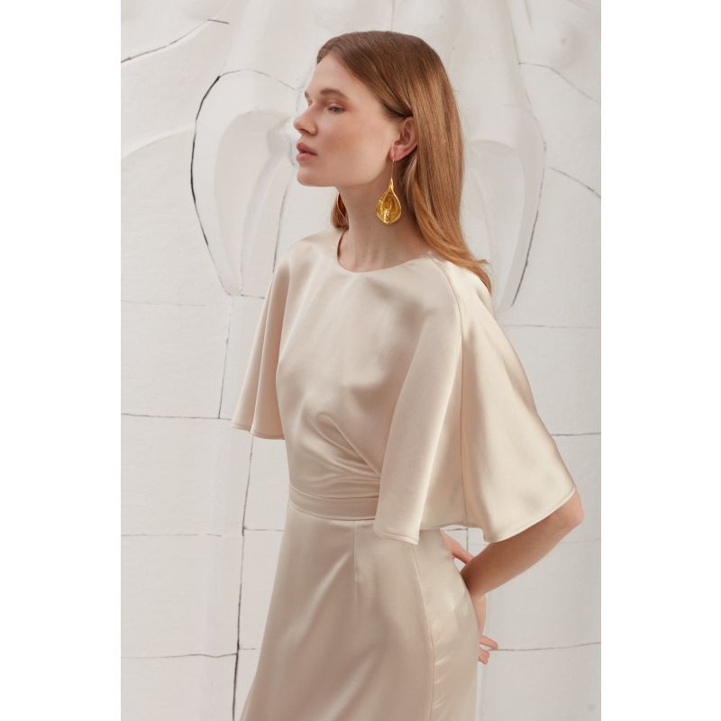 Gina Beige Midi Cocktail Dress With Butterfly Sleeves image