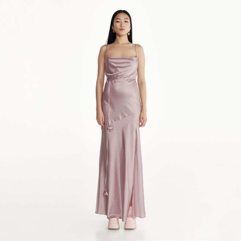 Floor Lenght Satin Dress In Purple image