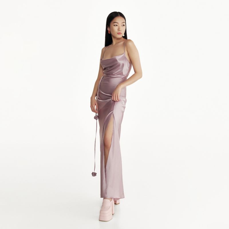 Floor Lenght Satin Dress In Purple image