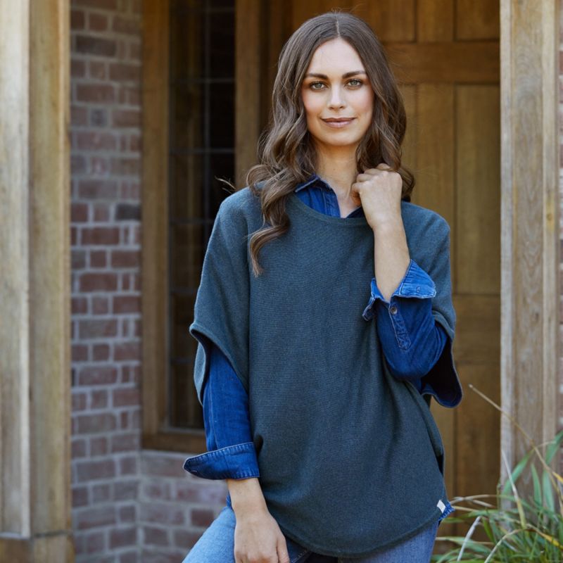 Flora Cotton Cashmere Reversible Poncho Dark Teal & Navy | Cove | Wolf ...