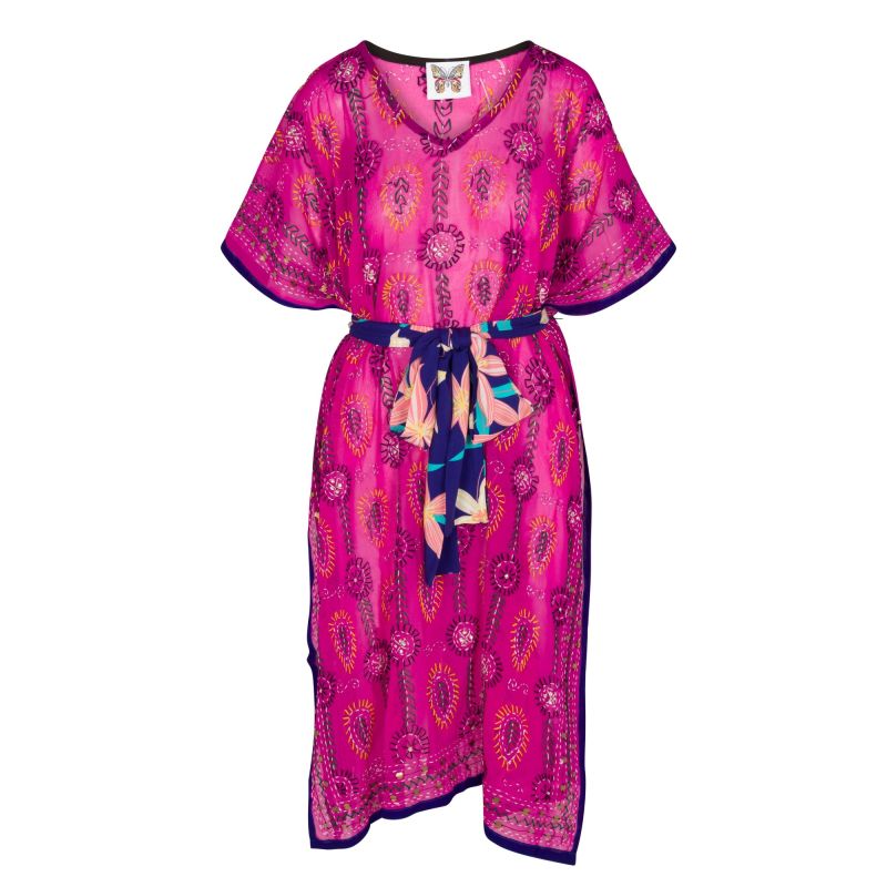 Flora Embroidered Caftan - Magenta image