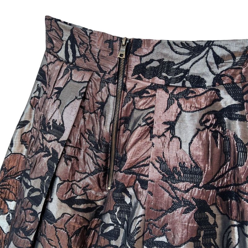 Floral Brocade Midi Skirt In Bronze & Black image