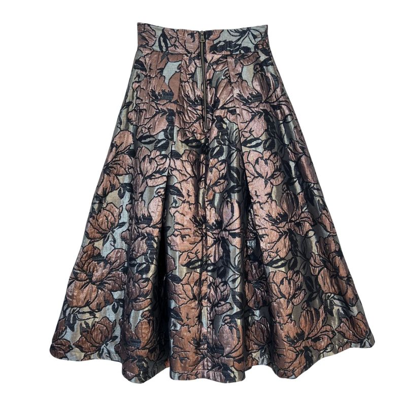 Floral Brocade Midi Skirt In Bronze & Black image