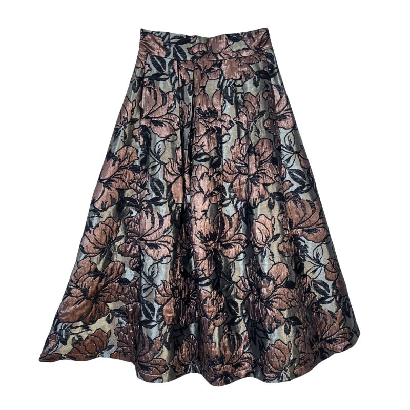 Floral Brocade Midi Skirt In Bronze & Black image