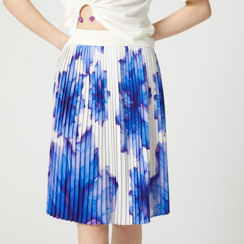 Floral-Print Elasticated-Waist Pleated Recycled Fabric Midi Skirt image