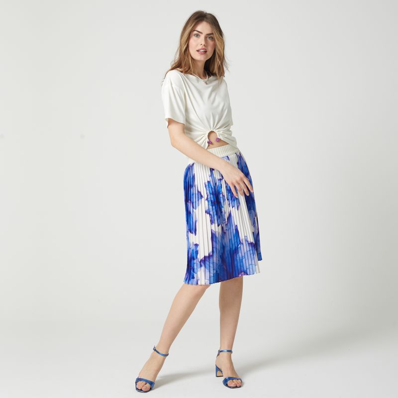 Floral-Print Elasticated-Waist Pleated Recycled Fabric Midi Skirt image