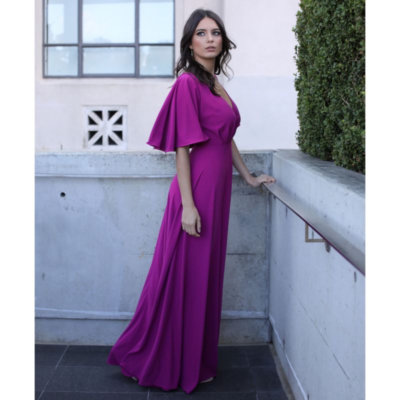 Florence Wrap Maxi Dress With Butterfly Sleeves In Orchid by ROSERRY