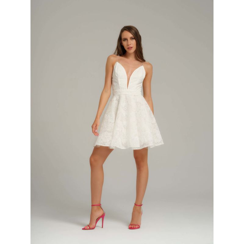 Flower Dreams Embroidered Organza Mini Dress, White image