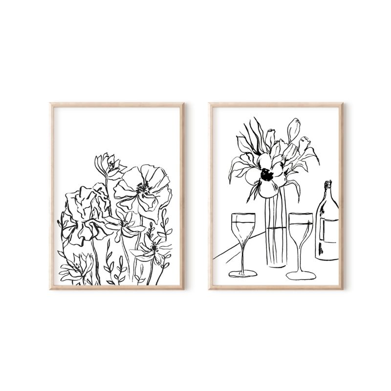 Flower Garden & Still Life Ink Drawing - Print Pair image