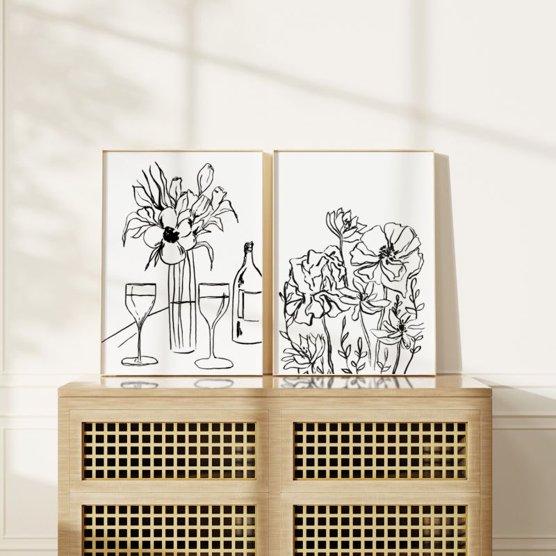 Flower Garden & Still Life Ink Drawing - Print Pair image