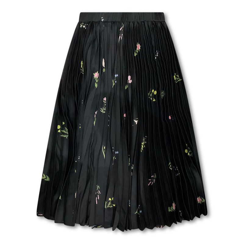 Flower Satin Pleated Skirt- Black image