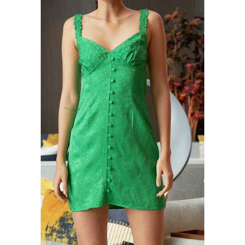 The Brigitte Button Front Mini Dress In Green Daisy image