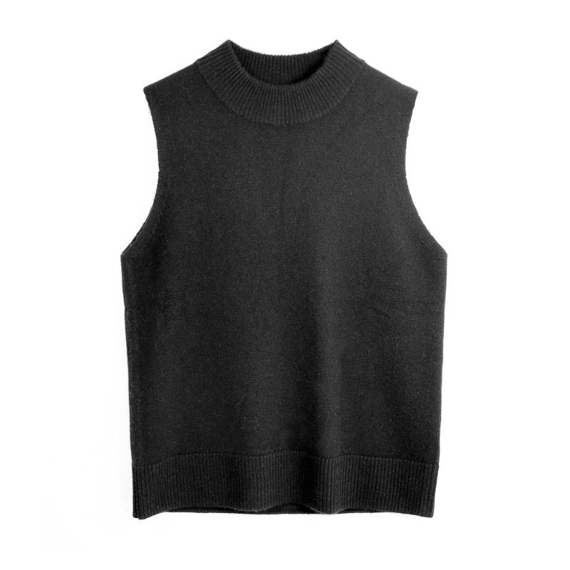 Cashmere Mockneck Sleeveless Top - Black image