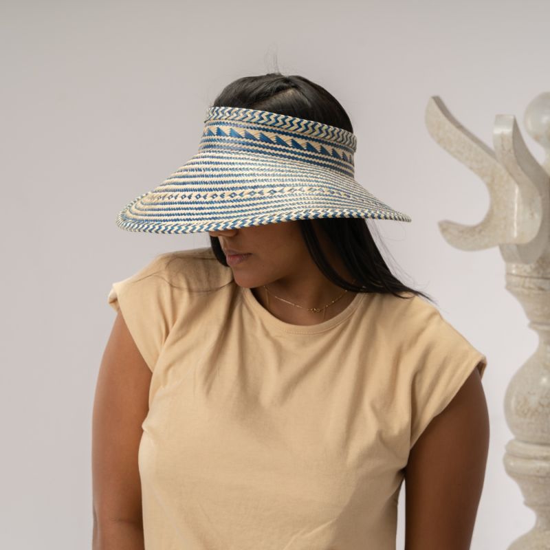 Blue Woven Straw Sun Visor image