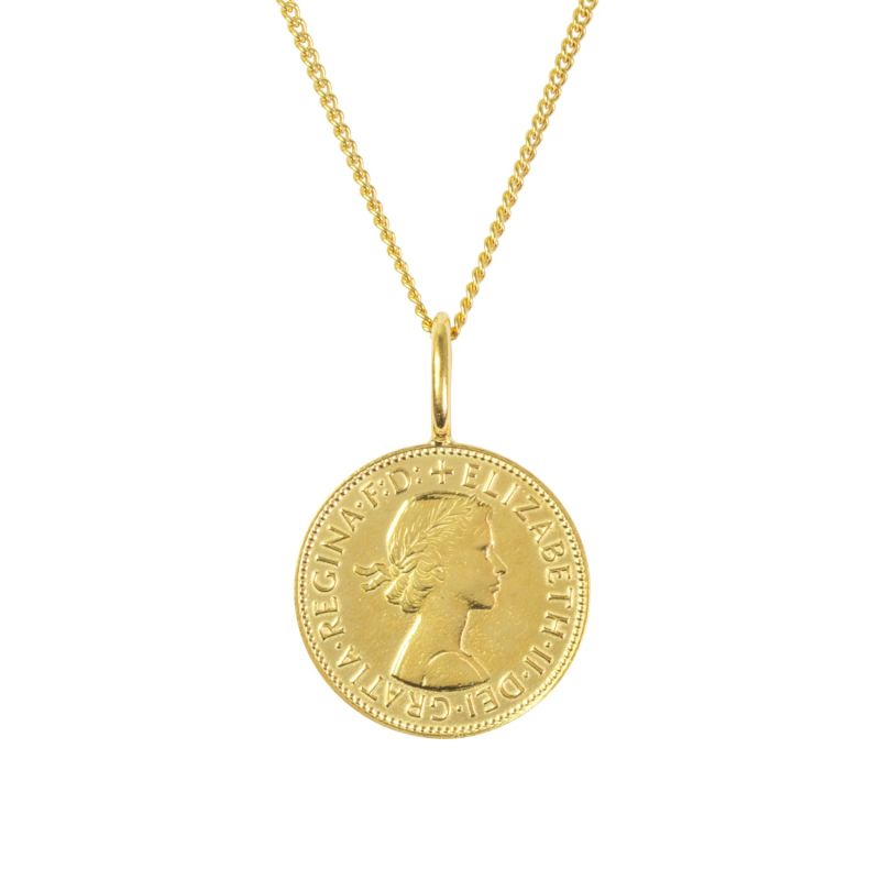 British Half Penny & Chain In Yellow Gold Plate image