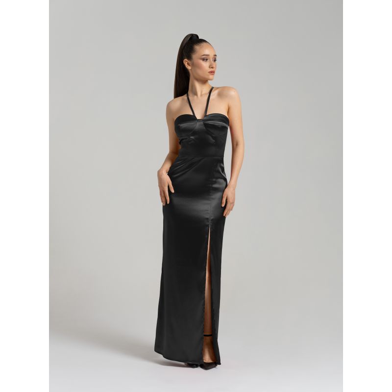 Forever Yours Satin Maxi Dress, Black image