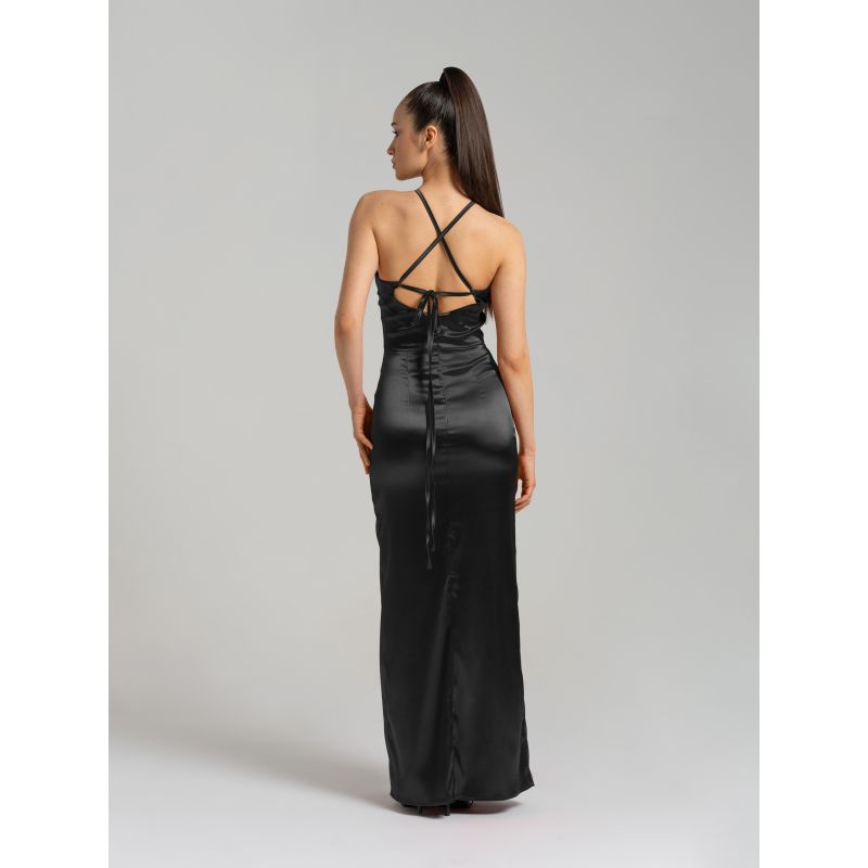 Forever Yours Satin Maxi Dress, Black image