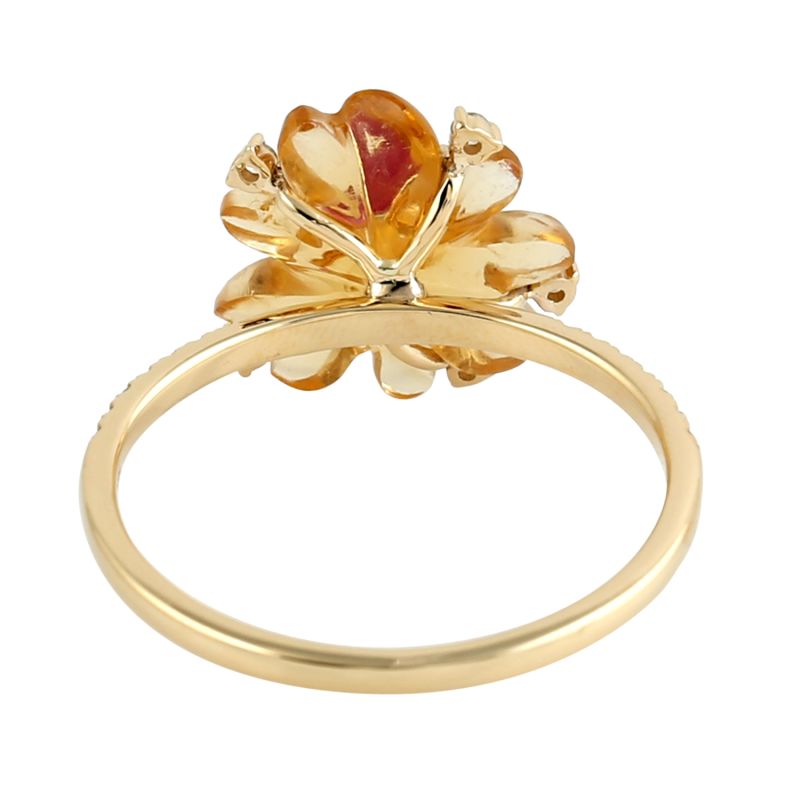 Forget Me Not Flower Ring Carved Mix Stone & Ruby With Pave Diamond Accent In 18K Gold image