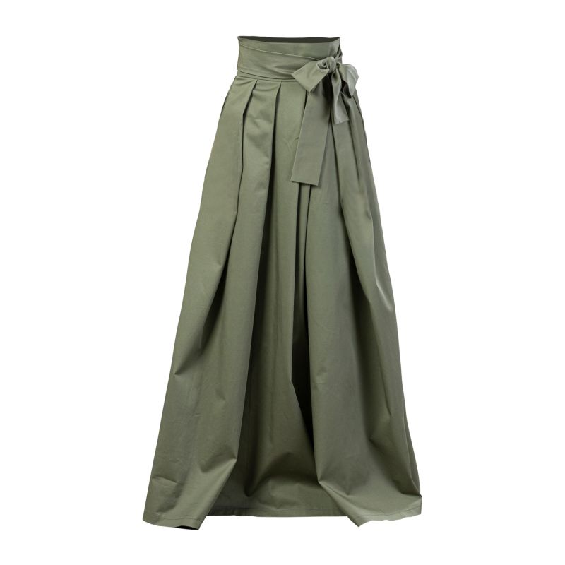 Sage Green Pleated Elastic Waist Modest Maxi Skirt