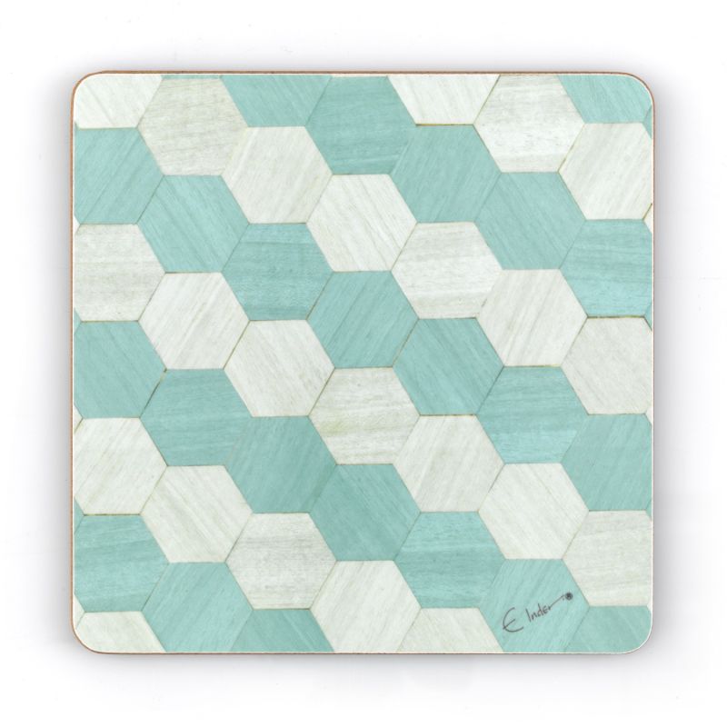 Chopping Boards Set. Light Blue Hexagonal Design. One Rectangle One Square And One Paddle Shaped Board Melamine. Stylish And Practical Gift. image