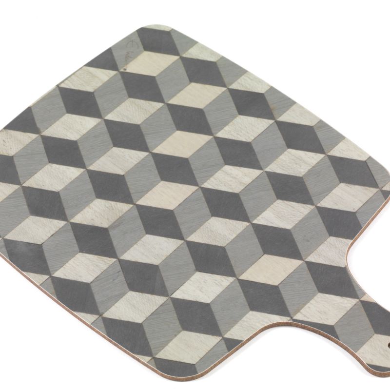 Four Coasters And Serving Board Gift Set. Grey Two Sided Melamine Mid