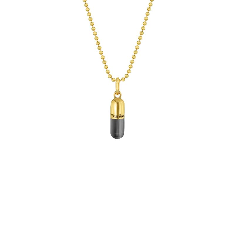 Small Pill Pendant 2 Tone 18 Kt Gold Plated & Gunmetal Grey On Gold Chain image