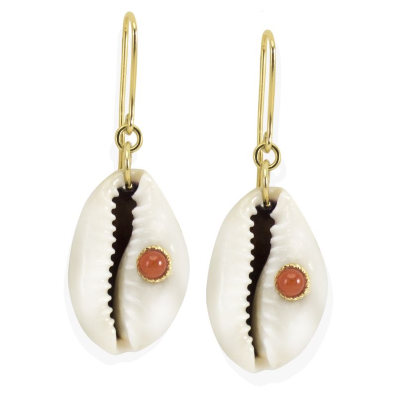 Coral & Cowrie Shell Earrings image
