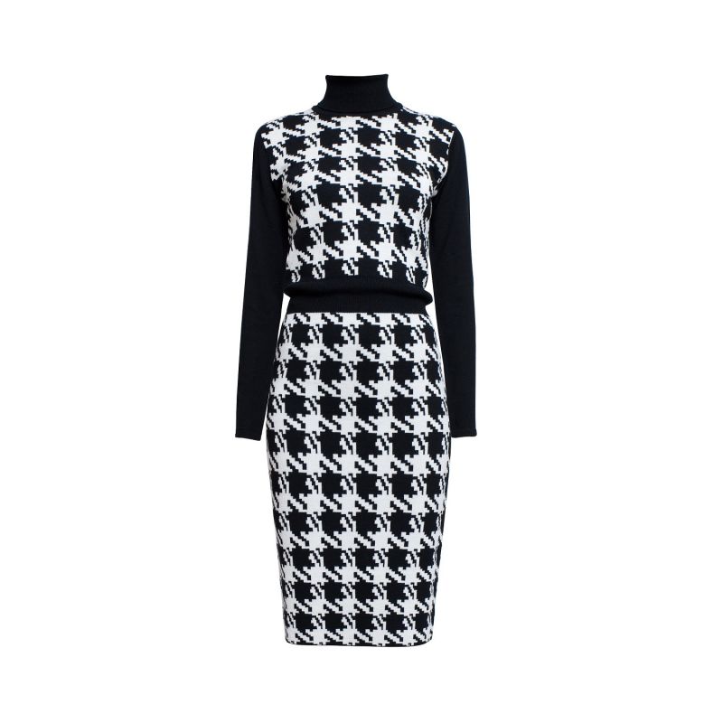 Lina Houndstooth Merino Wool Knitted Dress image