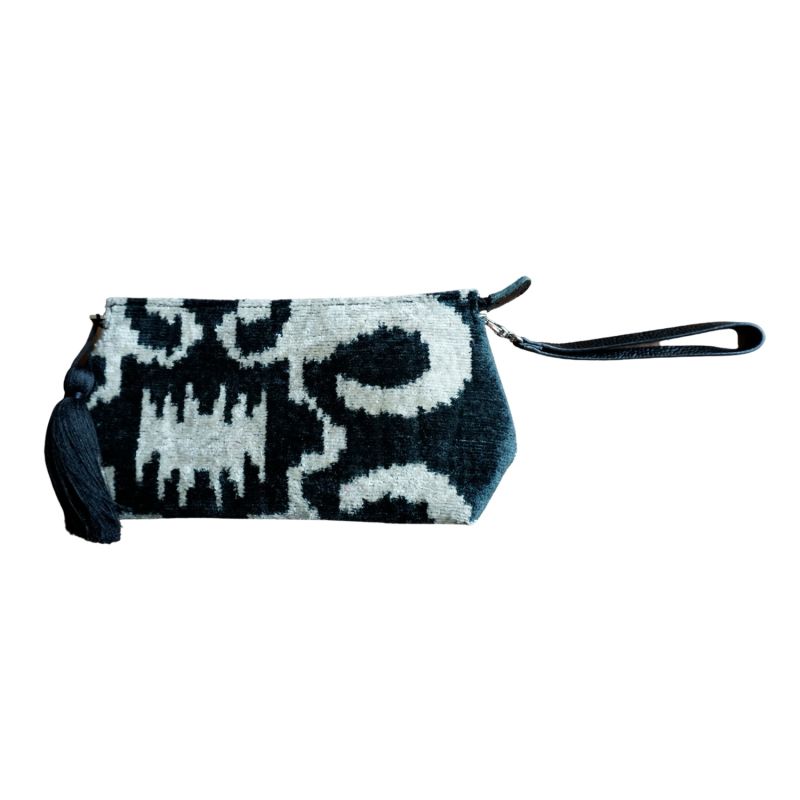 Velvet Ikat Wrist Bag - Black & Cream image