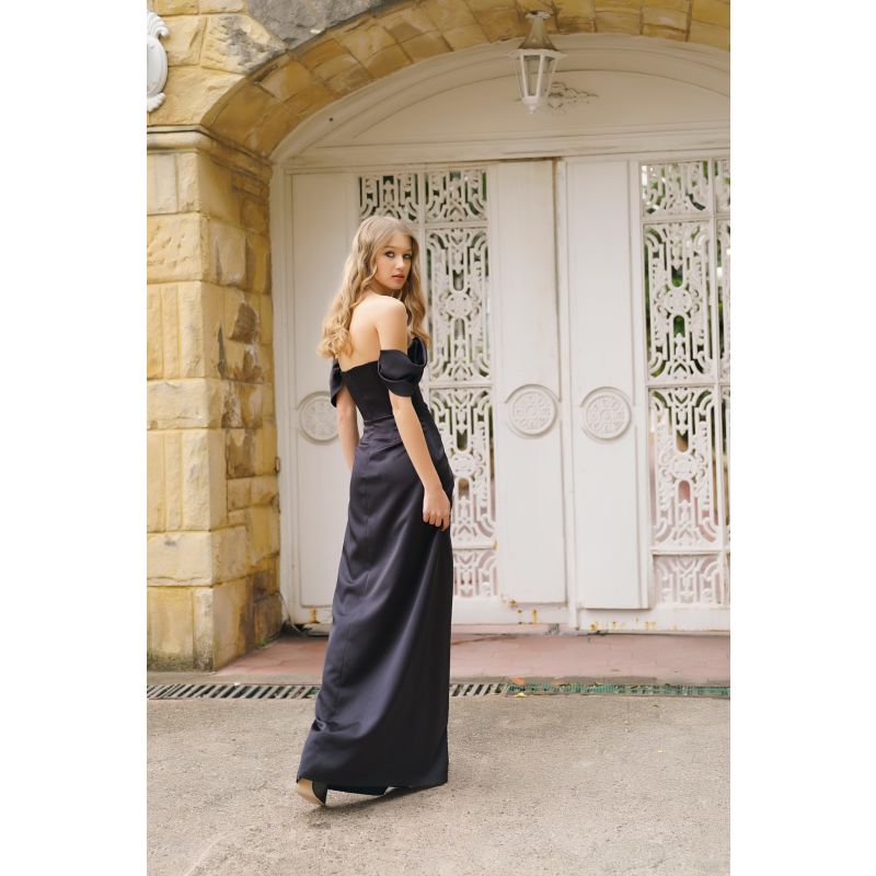 Aleda Black Satin Maxi Dress image