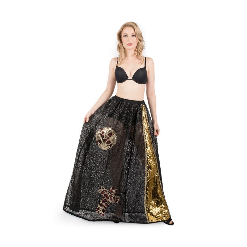 Ariana - Black Multi Lace And Golden Sequin Maxi Skirt image