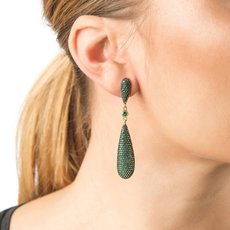 Coco's Long Drop Earrings Emerald Green Cz image