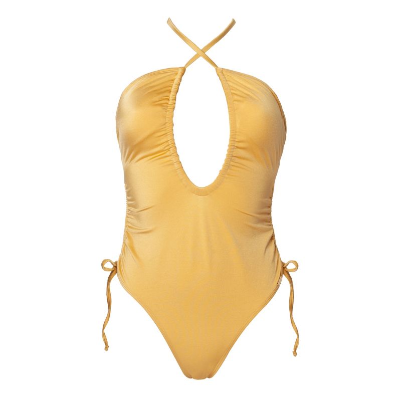 Free Society Rushed Front Swimsuit In Gold | Free Society | Wolf & Badger