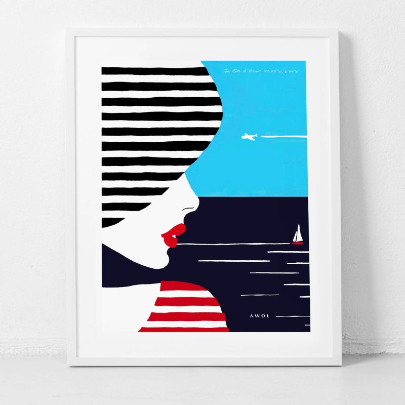 Portrait Of The South Of France Art Print: Woman In Stripes On The French Riviera image