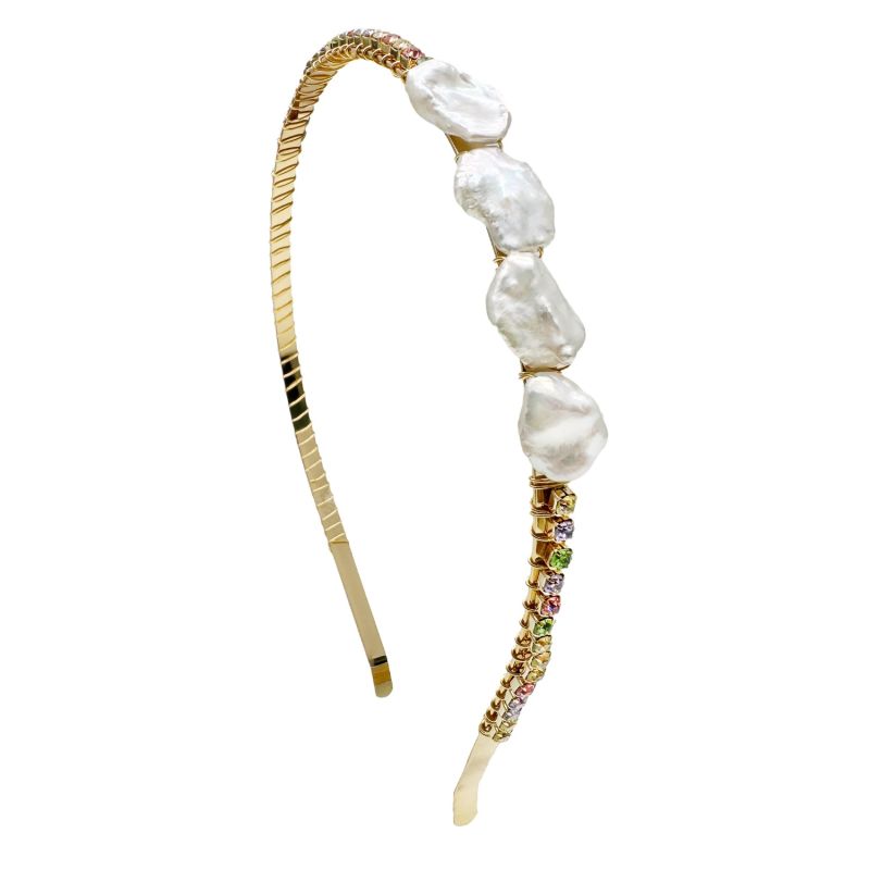 Freshwater Pearls And  Colorful Zricon Handcrafted Hair Band image