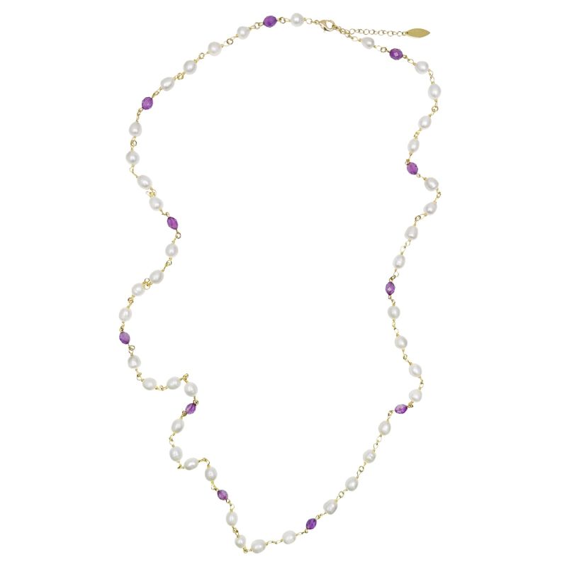 Freshwater Pearls With Purple Amethyst Long Necklace image